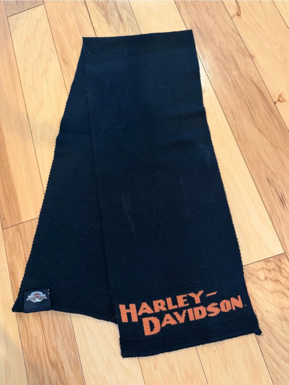 Vintage Harley-Davidson Acrylic Scarf Black Orange Logo Made in USA Unisex